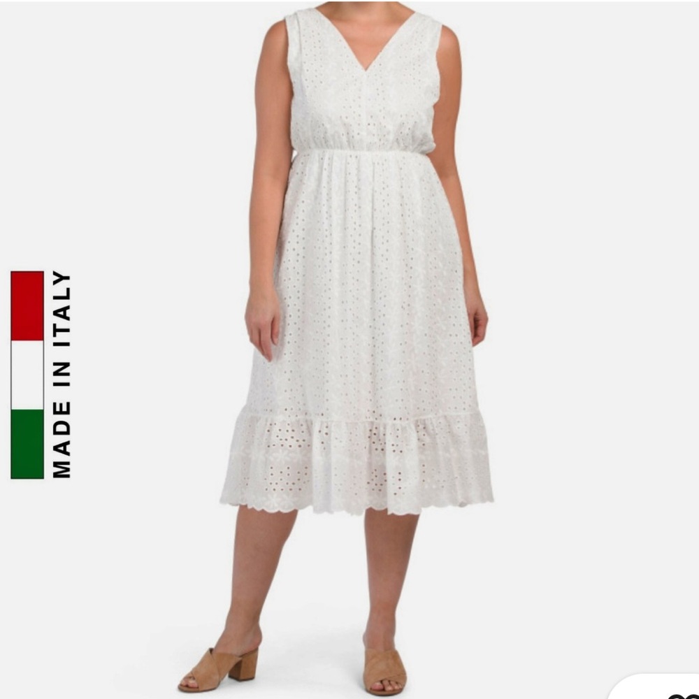 Lungo L'arno Italy Plus Ruffle Hem Cotton Eyelet Midi Dress